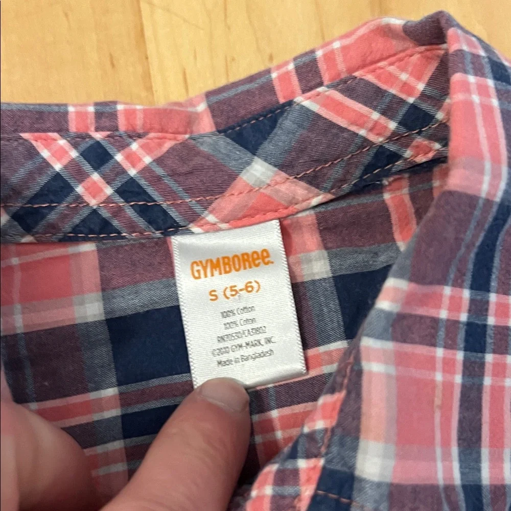 Gymboree Pink and Navy Plaid Button-Down Shirt - Picture 2 of 2